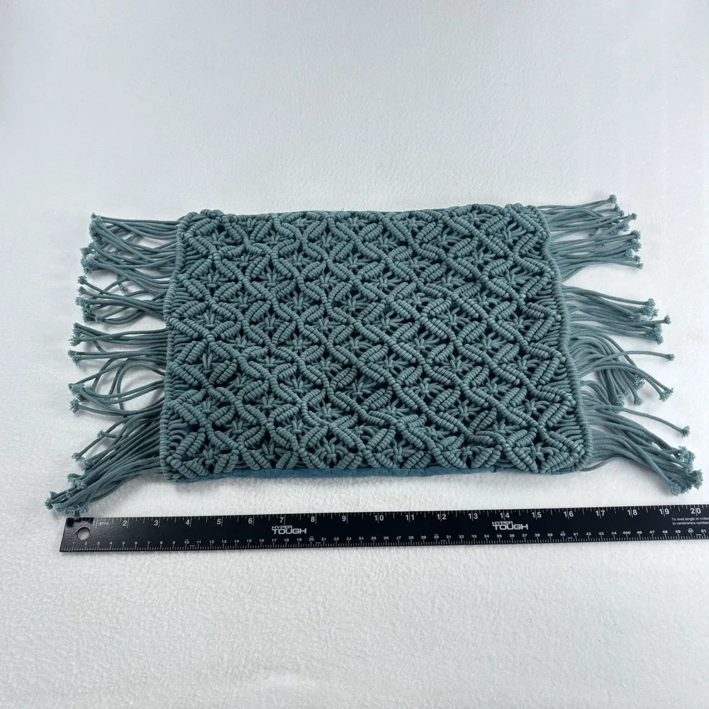 Pier one macrame‎ decorative pillowcase zipper Teal Blue Boho